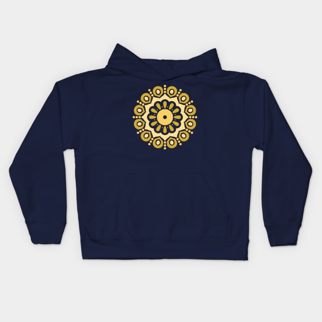 Gold Spiral Mandala Deux Kids Hoodie by machmigo